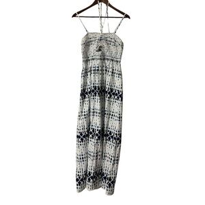 Universal Thread Smocked Maxi Cut Out Dress S Blue White Boho Coastal Pockets